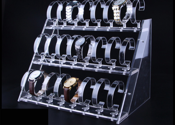 3 de Vertoningstribune van het rij Transparante Acrylhorloge voor Casio-Horlogevertoning